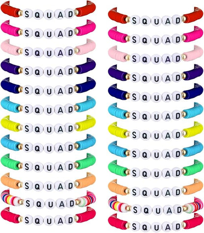 Sureio 24 Pcs Colorful Friendship Bracelets Letter Heart Smile Bracelet Surfer Bracelets Stretch Beaded Kids Bracelet for Girls Women Back to School Tween Girl Party Favors