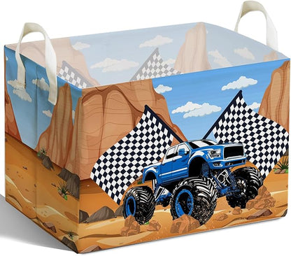 Excavator Foldable Storage Basket with Handle, Waterproof Organizer for Toys and Clothes, Excavator Portable Box for Nursery Game Room, Gifts Container for Boys Girls, Toy Storage Box for Party Decor