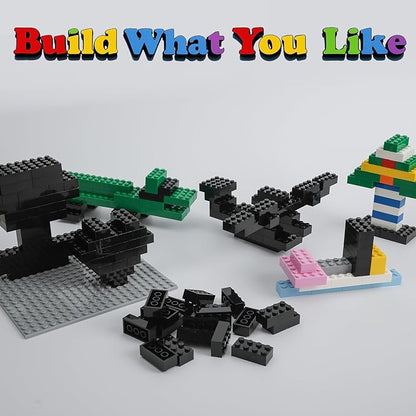 HUIZDQ 500 Piece Classic Building Bricks and 1 Gray Baseplate, 2x4 Bricks Bulk Creative Building Toys, Blocks Bulk for Kids Ages 6+, Black(Small Bricks, 1.25x0.62x0.47 in)