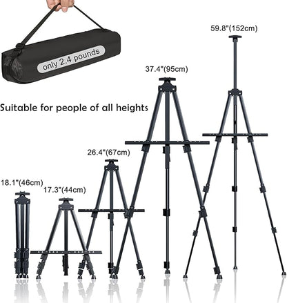 Portable Artist Easel Stand, Art Drawing Easels for Painting Canvas Wedding Signs & Display，Adjustable Height Painting Easel with Bag, Height from 17" to 60" (2 Pack, Black)