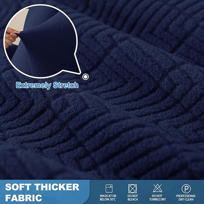 JIVINER 5 Pieces Recliner Sofa Covers Stretch Recliner Sofa Slipcover with Elastic Bottom Jacquard Fitted Reclining 3 Cushion Couch Cover Furniture Protector with Pockets (3 Seater, Navy Blue)