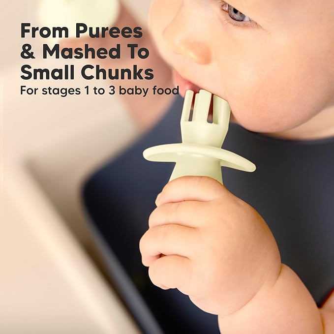 KeaBabies 4-Pack Silicone Baby Spoons and Forks Set - Baby Spoon Self Feeding, BLW Baby Utensils 6-12 Months, Baby Led Weaning Feeding Spoon, Teething Infant Baby Food Training Pre Spoon (Pastel Sky)