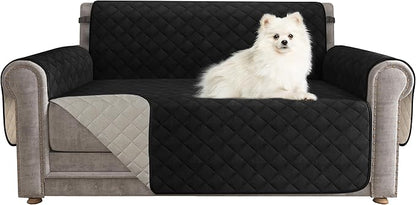 CHUN YI Loveseat Cover, Water Resistant Slipcover for 2 Cushion Couch, Washable Sofa Cover with Adjustable Strap Storage Pocket for Living Room Dog Pet (Loveseat, Black)