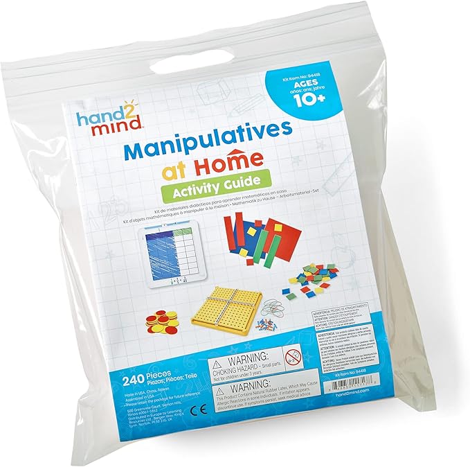 hand2mind Take Home Math Manipulatives Kit for Kids Grade 6-8, with Algebra Tiles, Build-A-Grid, Two Color Counters, Color Tiles and Coordinate Pegboared (Single Kit)