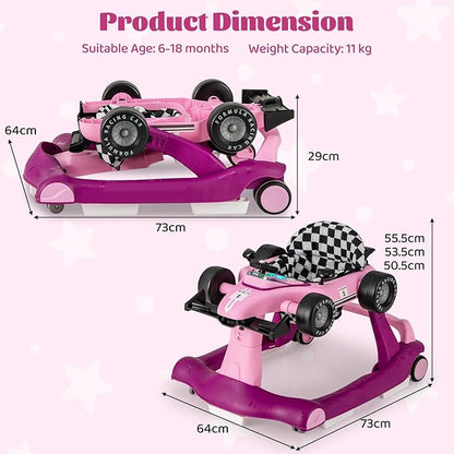 GLACER Foldable Baby Walker, 4-in-1 Infant Walker with Adjustable Height & Speed, Music, Light, Steering Wheel & Washable Cushion, Baby Walker Activity Center for Boys Girls 6 –18 Months (Purple)
