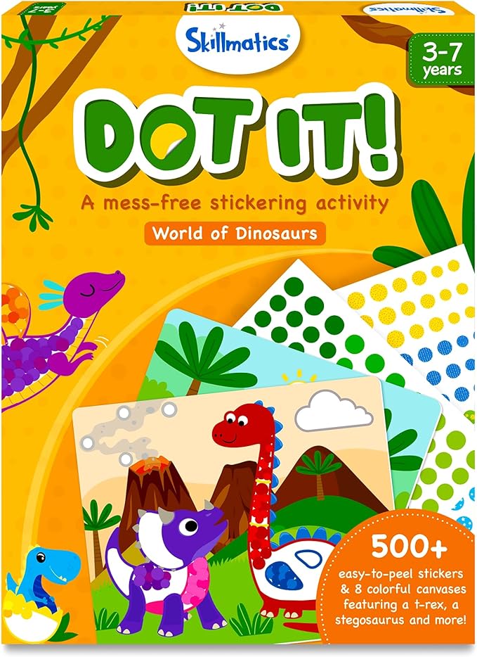 Skillmatics Art Activity - Dot It Dinosaurs, No Mess Sticker Art for Kids, Craft Kits, DIY Activity, Gifts for Boys & Girls Ages 3, 4, 5, 6, 7, Travel Toys for Toddlers