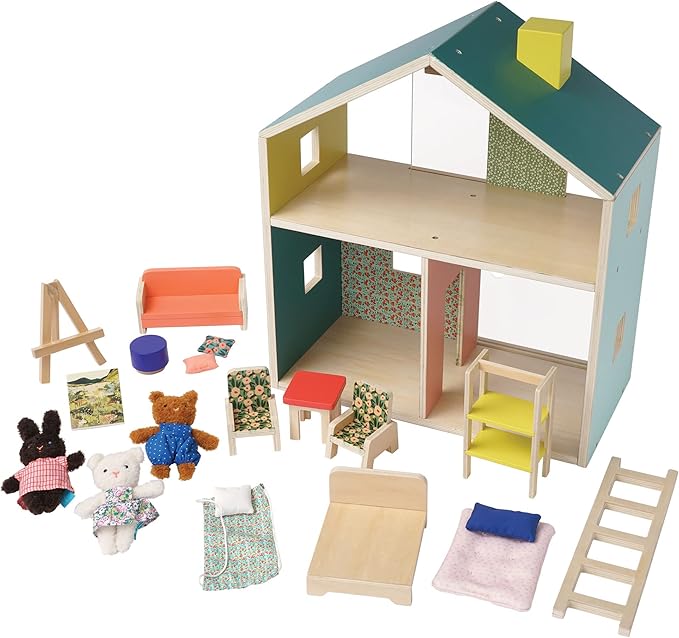 Manhattan Toy Little Nook 19-Piece Wooden Playhouse with Loft for Kids 3 + Year Old and Up