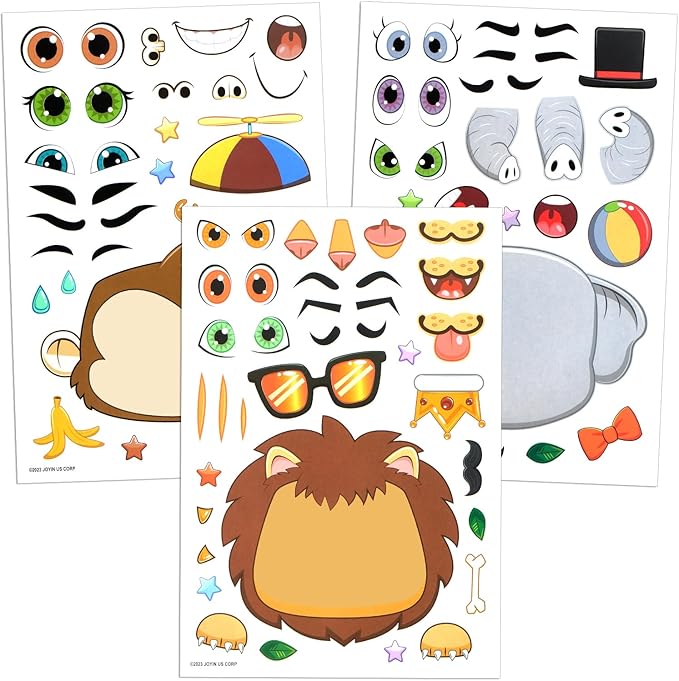 JOYIN 36PCS 9"x6" Make a face Stickers for Kids, Make Your Own Safari Animal Stickers, Jungle Party Favors Kids Crafts, Goodie Bags Stuffers, Classroom Rewards