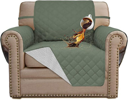 Easy-Going Sofa Slipcover Chair Cover Waterproof Couch Cover Washable Sofa Cover Non-Slip Fabric Furniture Protector with Pocket for Pets Covers Pets Kids Children Dog Cat (Chair, Greyish Green)