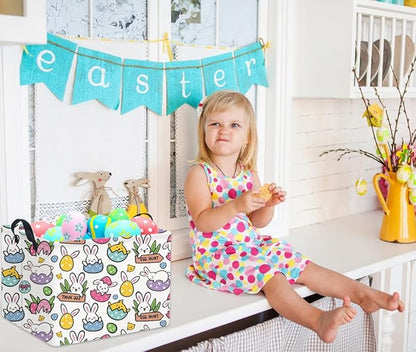 HIYAGON Rectangular Easter Gift Basket Kids Storage Organizer Bins Bedroom(Cartoon Easter Bunny)