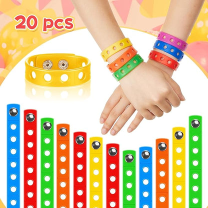 Aoriher 20 Pieces Silicone Charm Bracelets Kids Valentine's Day Silicone Wristband Gift Adjustable Rubber Bracelet with Holes for Shoe Charm First Day of School Party Favors(Multicolored)