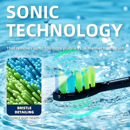 7AM2M Sonic Electric Toothbrush for Adults and Kids, with 8 Brush Heads and Travel Case,5 Modes with 2 Minutes Build in Smart Timer, One Charge Use for 90 Days,Rechargeable Toothbrushes (Black)