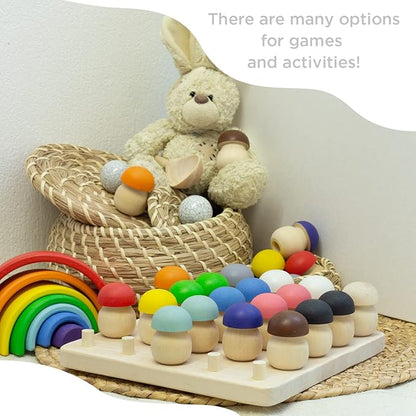Ulanik Mushroom Glade Toddler Montessori Toys for 3 Year Old + Kids Wooden Mushrooms Game for Learning Color Sorting and Counting Preschool Education — 25 pcs