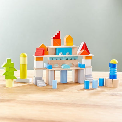 HABA Colored Wooden Building Blocks- Set of 85 Piece Set of Wooden Toys, Stacking Toys for Toddlers 1-3 Ideal Open Ended Toys (Made in Germany)