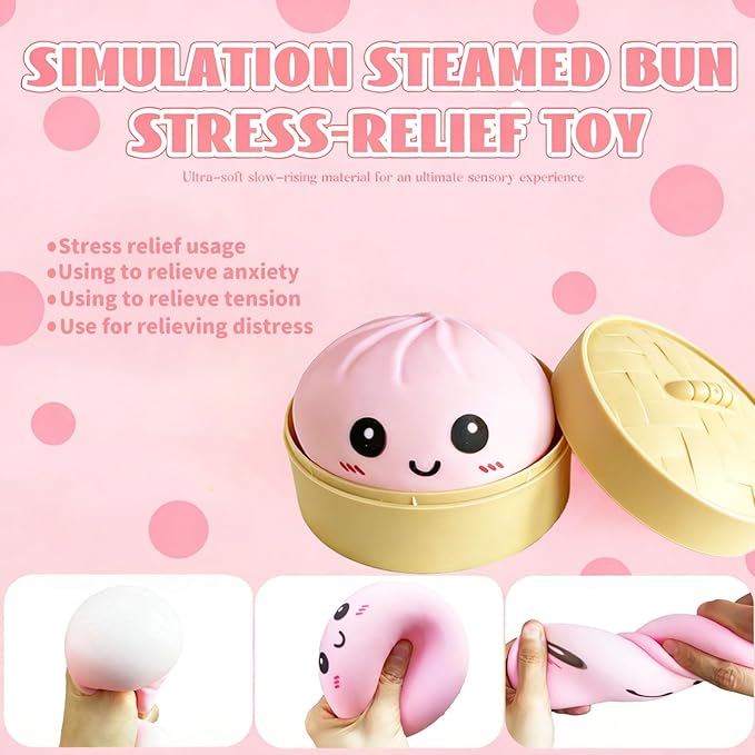 Dumpling Squishy Mystery Box, Super Soft Slow Rising TPR Tear-Resistant Smiley Face Dumpling Toy, Fidget Sensory Toys for Easter Basket Stuffers, Parties, Classroom Prizes Adults Kids（Pink）