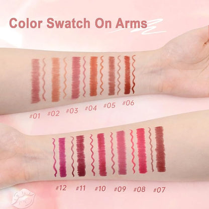 QiBest 12Pcs Velvet Lipstick Gel Lip Liner Pencil Set, Creamy Matte Crayon Lipsticks Long Lasting Lip Filler Makeup Kit for Women & Girls, Lipstick Pencils Pack with Rich Color & Smooth Application