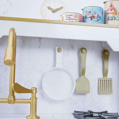Teamson Kids Versailles Petite Classic Kids Wooden Interactive Play Kitchen, White with Faux White Marble and Gold