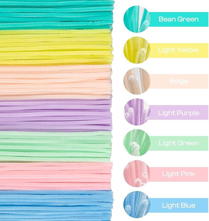 Caydo 300 Pieces Macaroon Pipe Cleaners for Flowers, Thick Fluffy Chenille Stems for Creative Art & Craft Making and Easter Decorations