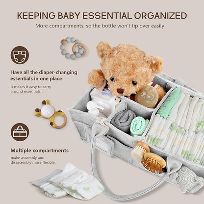 GEMII Diaper Caddy Organizer-Large Baby Caddy Organizer with Handle，Newborn Registry Essentials，Baby Shower Gift Basket for Boy or Girl (Gray, Large)