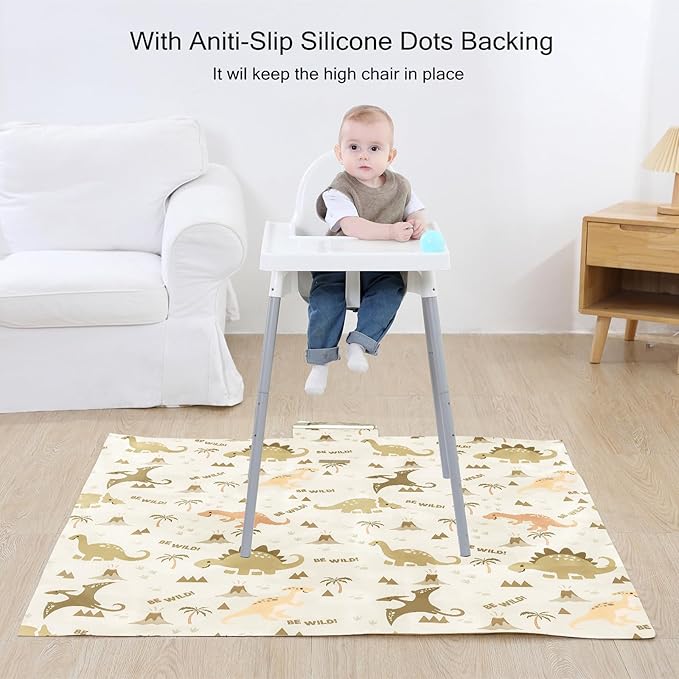 Insular Baby Splat Mat for Under High Chair/Arts/Crafts, Anti Slip and Waterproof Splash Mat for Floor, Portable Picnic Mat, 51x51 Inch, Dinosaur