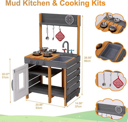 Mud Kitchen for Kids Outdoor - Kids Outdoor Play Kitchen Playset with Cookware Accessories - Perfect for Chef Pretend Play