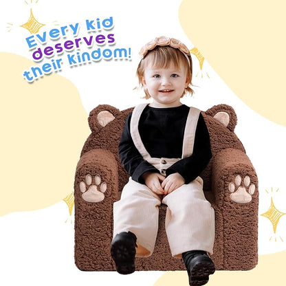 ALIMORDEN Toddler Couch Ultra-Soft Snuggle Chair, Comfy Sherpa Foam Filled Lovely Bear Sofa, Kids Cozy Corner Play Couch for Boys and Girls, Brown
