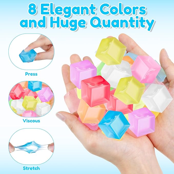 Simgoing 48 Pcs Mini Ice Cube Stress Balls Bulk Fidget Squeeze Square Ball Stress Relief Sensory Playthings Ice Cube for Adults Birthday Valentines Gifts Party Favor Prize Bags Box Filling, 8 Colors