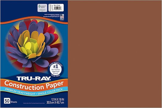 Pacon 103057 Tru-Ray Construction Paper, 76 lbs., 12 x 18, Warm Brown, 50 Sheets/Pack