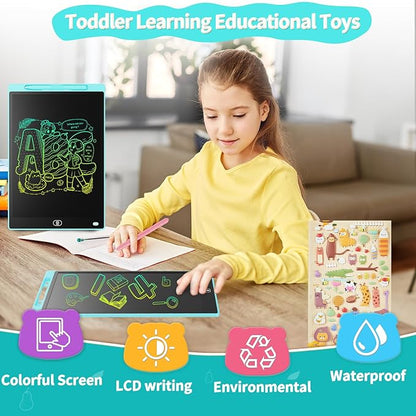 [2 Pieces] 12 Inch LCD Colorful Writing Graphic Tablet, Erasable Drawing Board, Kids Gift, Graphic Board for Games for 3 4 5 6 7 Years (Blue & Green)