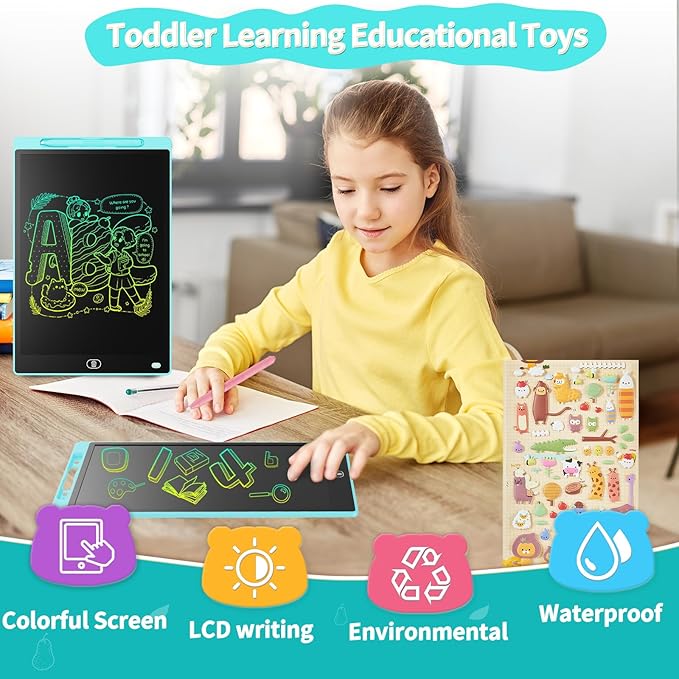 [2 Pieces] 12 Inch LCD Colorful Writing Graphic Tablet, Erasable Drawing Board, Kids Gift, Graphic Board for Games for 3 4 5 6 7 Years (Blue & Red)