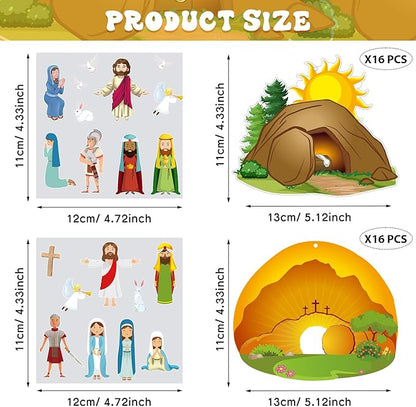 Civaner Make an Easter He Lives Sticker Scenes Religious Easter Stickers Craft Kit for Kids Resurrection Stickers Tree Ornaments Office Christian Jesus Stickers He is Risen Hanging DIY Art(32 Sets)
