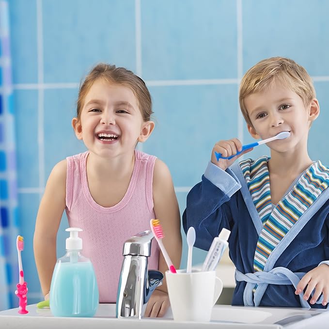 50 pcs Toddler Toothbrush Kids Manual Toothbrush Individually Wrapped Toothbrushes,Kids Toothbrush for Age 2+ Children Toothbrush Set Soft Bristles Boys Girls Toothbrush with Suction Cup