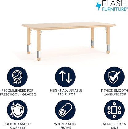 Flash Furniture Wren Adjustable Classroom Activity Table for School and Home, Plastic Activity Table for Kids, 23.625" W x 47.25" L, Natural