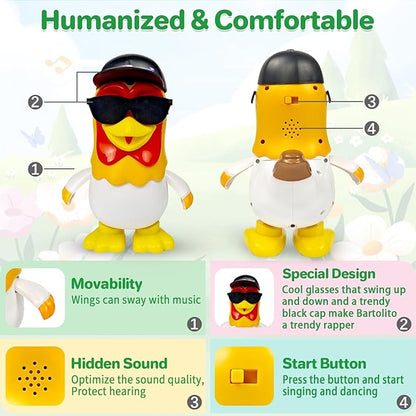 TOYMAKER La Granja de Zenon Black Hats Bartolito Chicken Baby Toys Dancing Toddlers Toys，Music Kids Interactive Early Learning Educational Toys for 1 2 3 4 Year Old Boys Girls Birthday and Christmas
