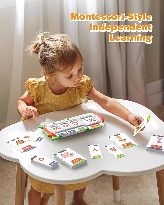 Alphabet Talking Flash Cards for Kids 3+ Years Old, Spelling Games, Teach Kids ABC Letters & Words, Montessori Learning Toys, Combine Words Based on Pictures, for Preschool Boys Girls