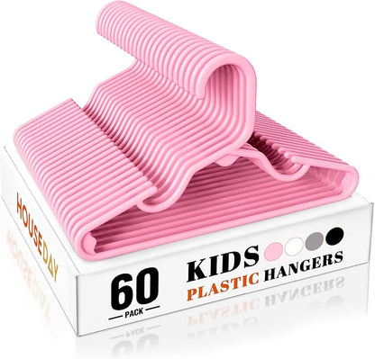 HOUSE DAY Premium Baby Hangers 60 Pack, 11 Inch Kids Plastic Hangers Pink, Slim Childrens Hangers for Infant, Toddler, and Child Clothes, Durable Baby Clothes Hangers for Closet