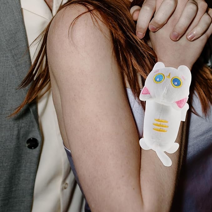 Vaguelly Cat Slap Bracelet,Stuffed Animal Slap Bracelets Adorable Plush Animals Huggers Slap Bracelets Interactive Toy for Kids Birthday Party Gifts White