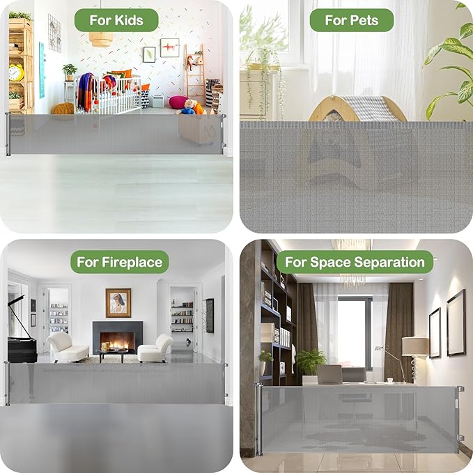 200 Inch Retractable Baby Gates Extra Wide Retractable Dog Gate for Super Wide Openings Indoor Extra Wide Baby Gate Outdoor Retractable Gates for Dogs Baby Fence Play Area Garage Gate Deck Gate, Gray