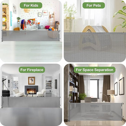 200 Inch Retractable Baby Gates Extra Wide Retractable Dog Gate for Super Wide Openings Indoor Extra Wide Baby Gate Outdoor Retractable Gates for Dogs Baby Fence Play Area Garage Gate Deck Gate, Gray