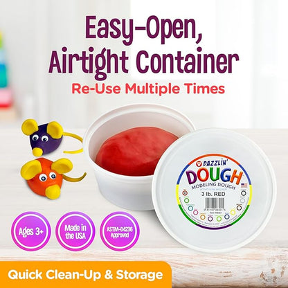 Hygloss Play Modeling Dough - Red Dough Unscented - Safe & Non-Toxic for Kids Arts & Crafts - Party Favors - Classroom Supplies - 3lb