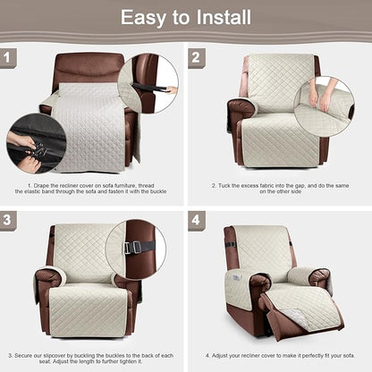 KinCam 100% Waterproof Recliner Chair Cover, Reclining Couch Covers for Pets, Dogs, Recliner Couch Slipcover Furniture Protector with Elastic Straps for Kids(23.6", Ivory)