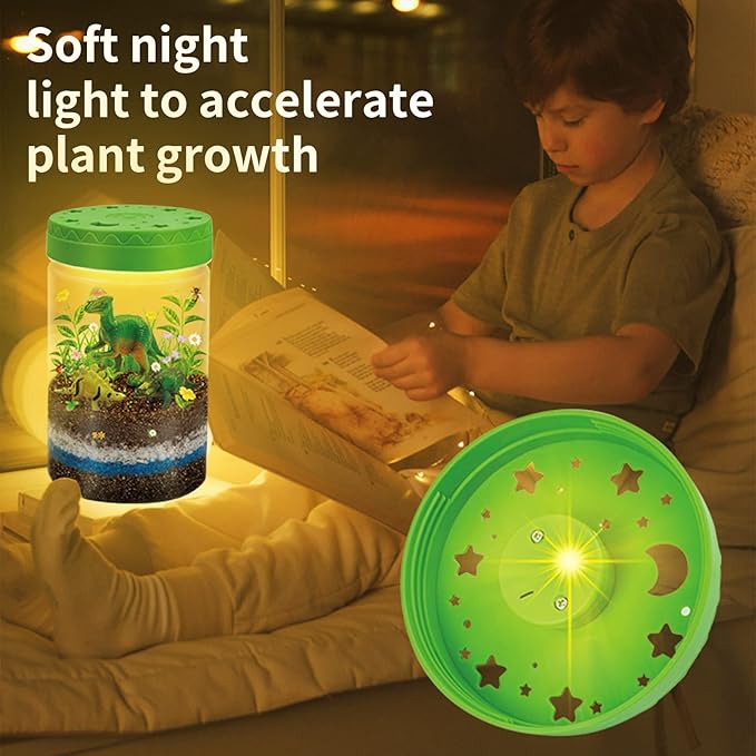 Light-Up Dinosaurs Terrarium Kit for Kids, Glow in Dark Dinosaur Toys for Boys Educational, Science Kit for Kids Ages 4 5 6 7 8-12 Year Old, Dinosaur Toys for Kids, Kids Science