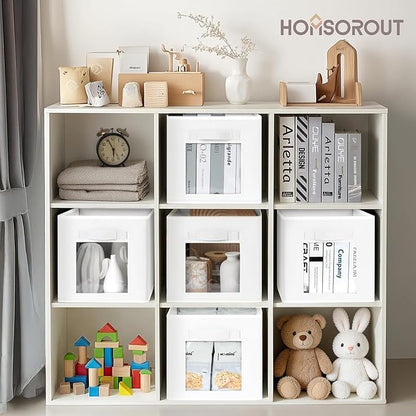 Homsorout Storage Cube 11 Inch - Cube Storage Bins with Window, Closet Storage Baskets with Handle, Fabric Bins for Closet, Shelves, Toys, Clothes, Set of 10, White