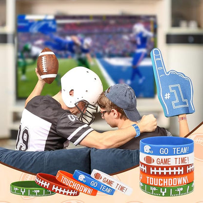 35pcs Football Bracelets, 5 Styles Silicone Football Theme Bracelets Soft Stretch Motivational Sports Wristbands Party Favors for Boys Football Team Birthday Game Event