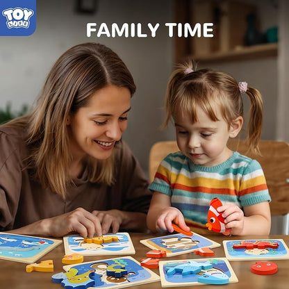 TOY Life Wooden Puzzles for Toddlers 2-4, Sea Animals Toddler Puzzles, Puzzles for Toddlers 1-3, Wood Puzzles Educational Montessori Toys Gifts for 1 2 3 Year Old, Baby Puzzles Kids Learning Toy