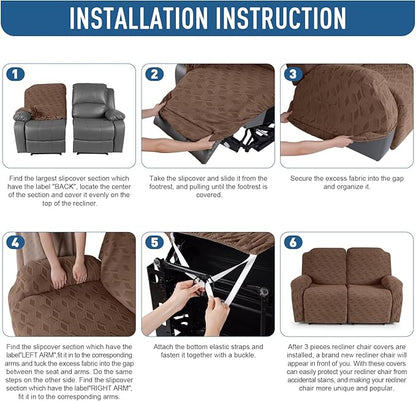 TAOCOCO Recliner Loveseat Cover, Stretch Jacquard Reclining Loveseat Cover Furniture Protector Sofa Slipcovers 2 Seat Recliner Covers with Elastic Bottom for Kids, Pets(Brown)