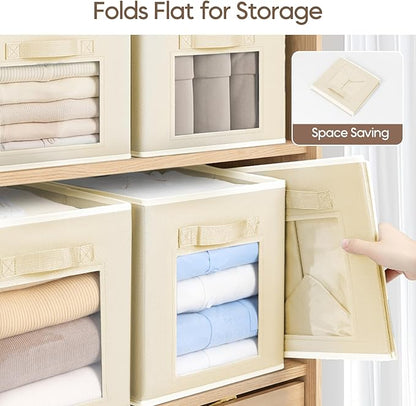 Homsorout Storage Baskets for Organizing - 6 Pack Cube Storge Bins, Foldable Storage Bins with Handle, Closet Organizers and Storage Baskets for Toys, Clothes, Beige