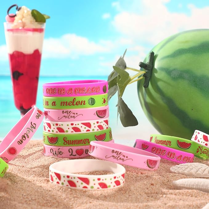 JUNEBRUSHS One In a Melon Party Favors, 42pcs Watermelon Themed First Birthday Silicone Bracelets Rubber Wristbands for One In a Melon 1st Birthday Party Decorations Party Accessories Supplies