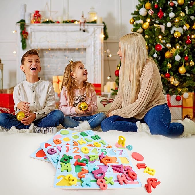 Puzzles for Toddlers, 3 Pack Wooden ABC Alphabet Number Shape Puzzles Toddler Learning Toys for Kids Boys and Girls 2-4, Preschool Educational Toys Gift for Kids Ages 1 2 3 4 5