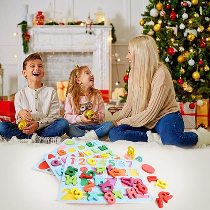 Puzzles for Toddlers, 3 Pack Wooden ABC Alphabet Number Shape Puzzles Toddler Learning Toys for Kids Boys and Girls 2-4, Preschool Educational Toys Gift for Kids Ages 1 2 3 4 5